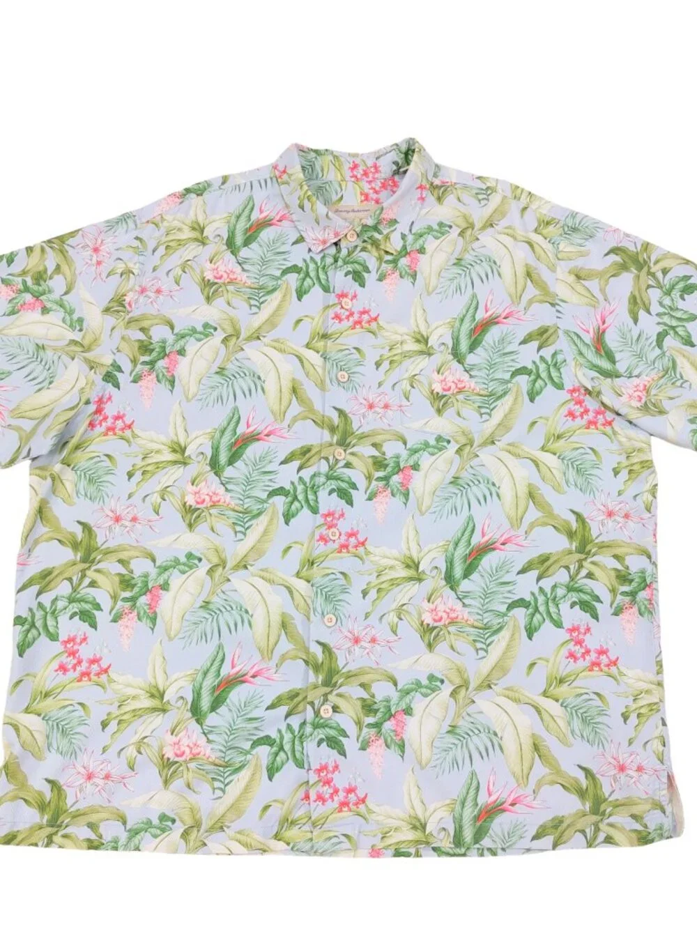 Tommy Bahama 100% Silk Hawaiian Shirt Mens 2XB, Blue Floral Tiki Aloha, 2XL Big